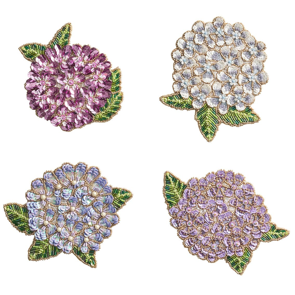 Kim Seybert Hydrangea Beaded Coasters, Set of 4- Diane James Home | Faux Floral Couture Handmade In The USA