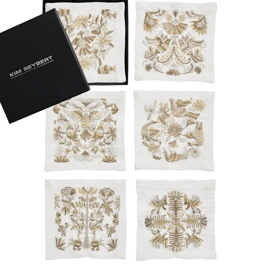 Kim Seybert Otomi Cocktail Napkins in Gold & Silver- Diane James Home | Faux Floral Couture Handmade In The USA
