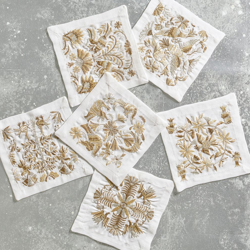 Kim Seybert Otomi Cocktail Napkins in Gold & Silver- Diane James Home | Faux Floral Couture Handmade In The USA