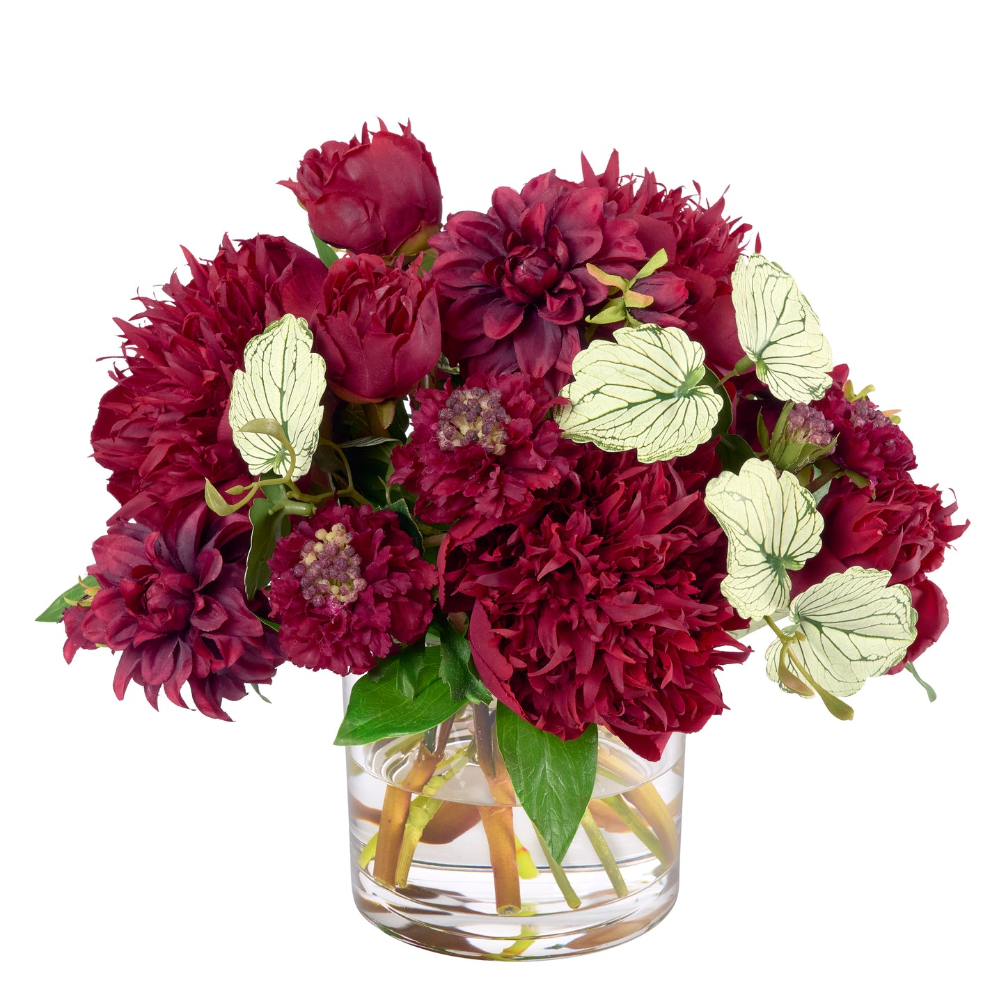 Peonies, Scabiosas and Dahlias in Glass Vase - Diane James Home | Faux Floral Couture Handmade In The USA