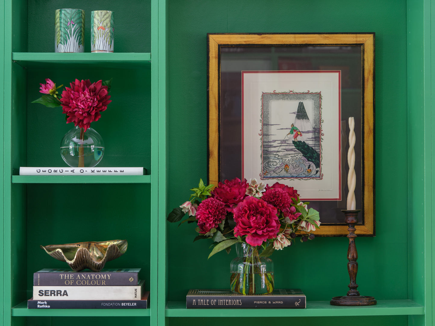 Peony and Dahlia Bouquet in Glass Vase - Diane James Home | Faux Floral Couture Handmade In The USA