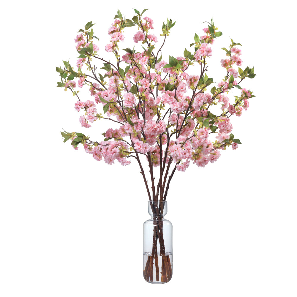 Pink Cherry Blossoms in Glass Vase- Diane James Home | Faux Floral Couture Handmade In The USA
