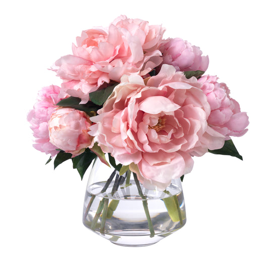 Pink Peonies in Glass Vase- Diane James Home | Faux Floral Couture Handmade In The USA