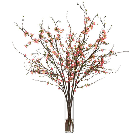 Quince Branches in Tall Glass Vase- Diane James Home | Faux Floral Couture Handmade In The USA