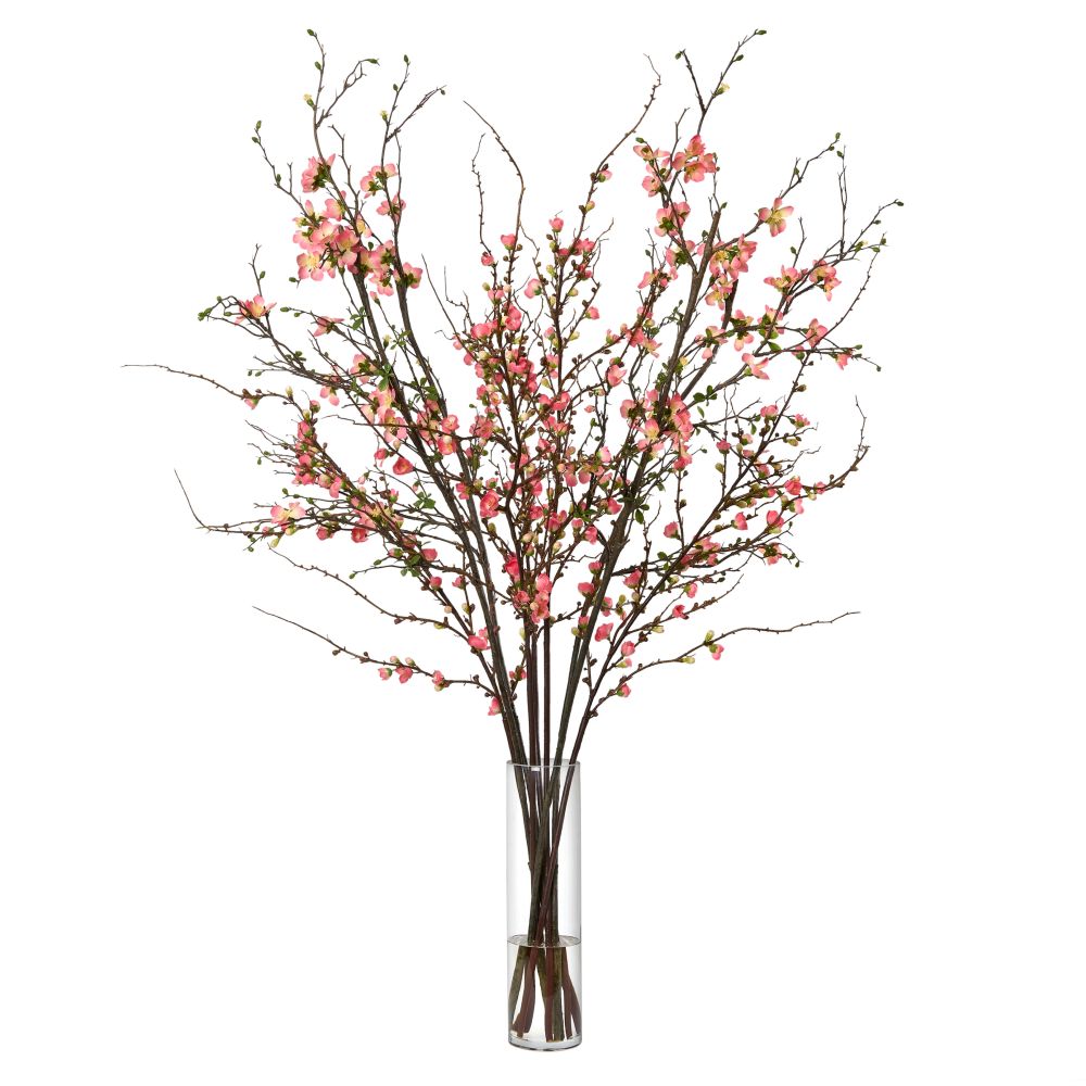 Quince Branches in Tall Glass Vase- Diane James Home | Faux Floral Couture Handmade In The USA