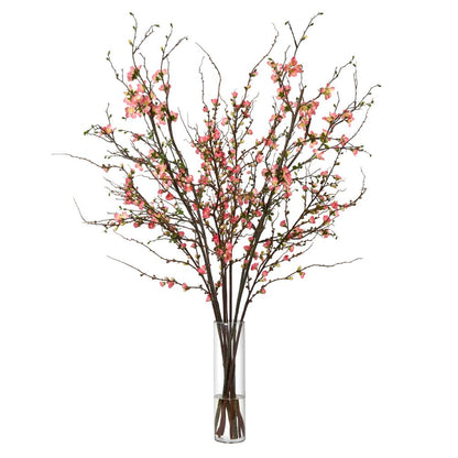 Quince Branches in Tall Glass Vase- Diane James Home | Faux Floral Couture Handmade In The USA