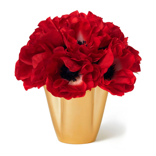 Red Anemones in Gilded Clover Small Vase- Diane James Home | Faux Floral Couture Handmade In The USA