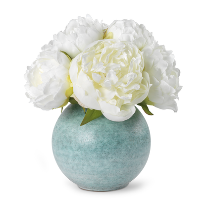 White Peony Bouquet in Calinda Round Vase- Diane James Home | Faux Floral Couture Handmade In The USA