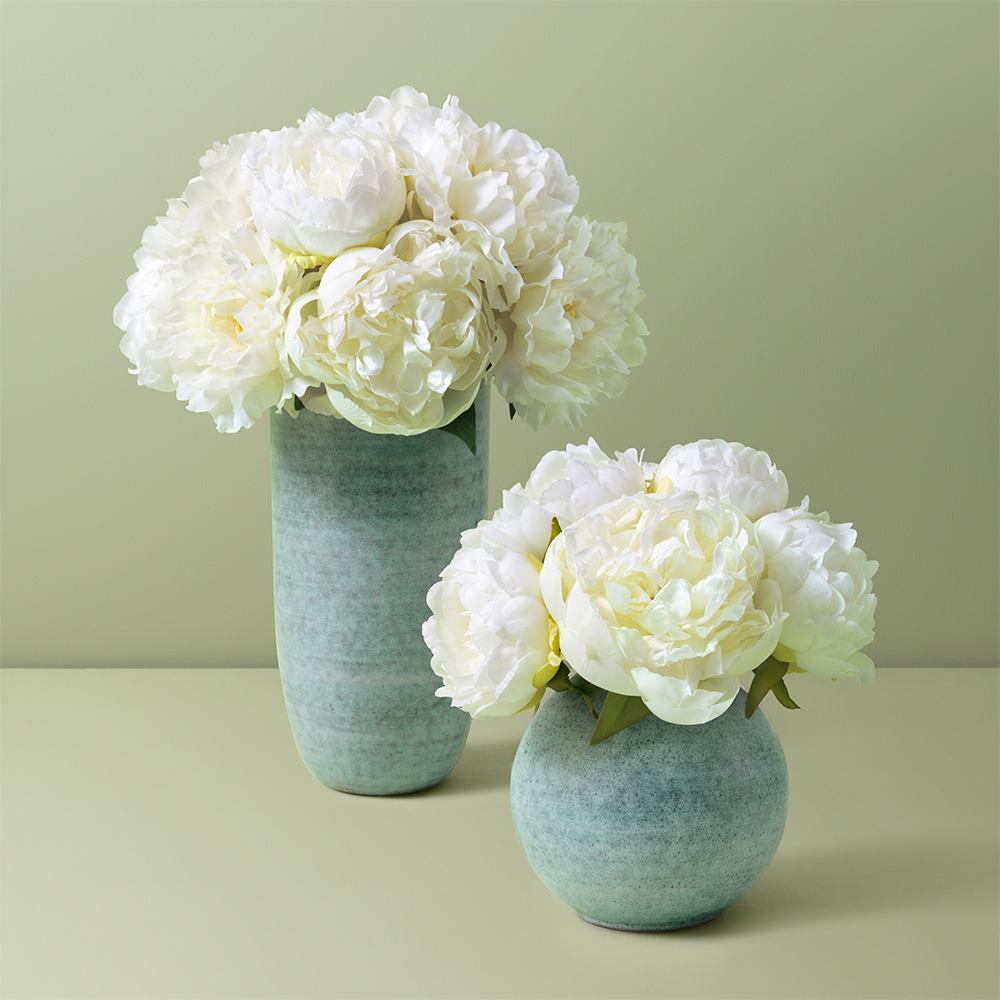 White Peony Bouquet in Calinda Round Vase- Diane James Home | Faux Floral Couture Handmade In The USA