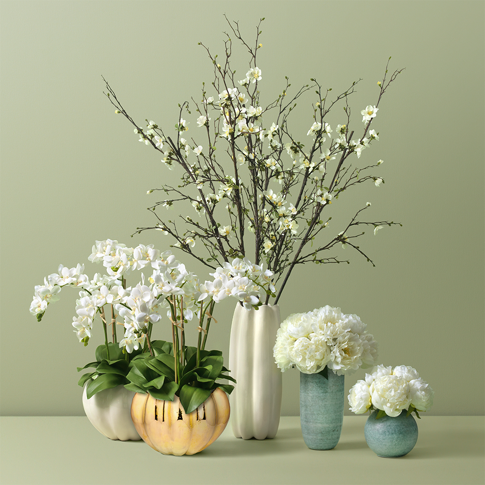 White Peony Bouquet in Calinda Tall Vase- Diane James Home | Faux Floral Couture Handmade In The USA