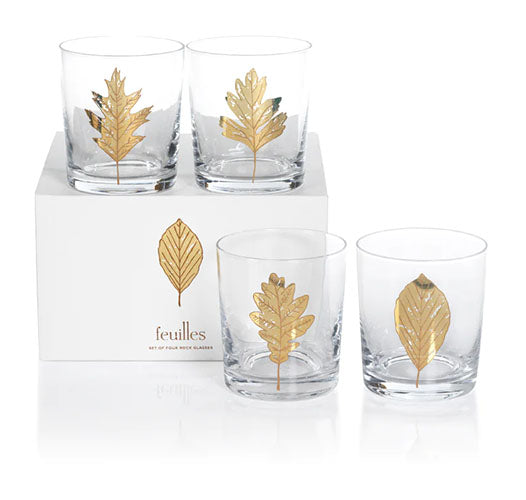 Zodax Feuilles Rocks Glass - Set of 4- Diane James Home | Faux Floral Couture Handmade In The USA