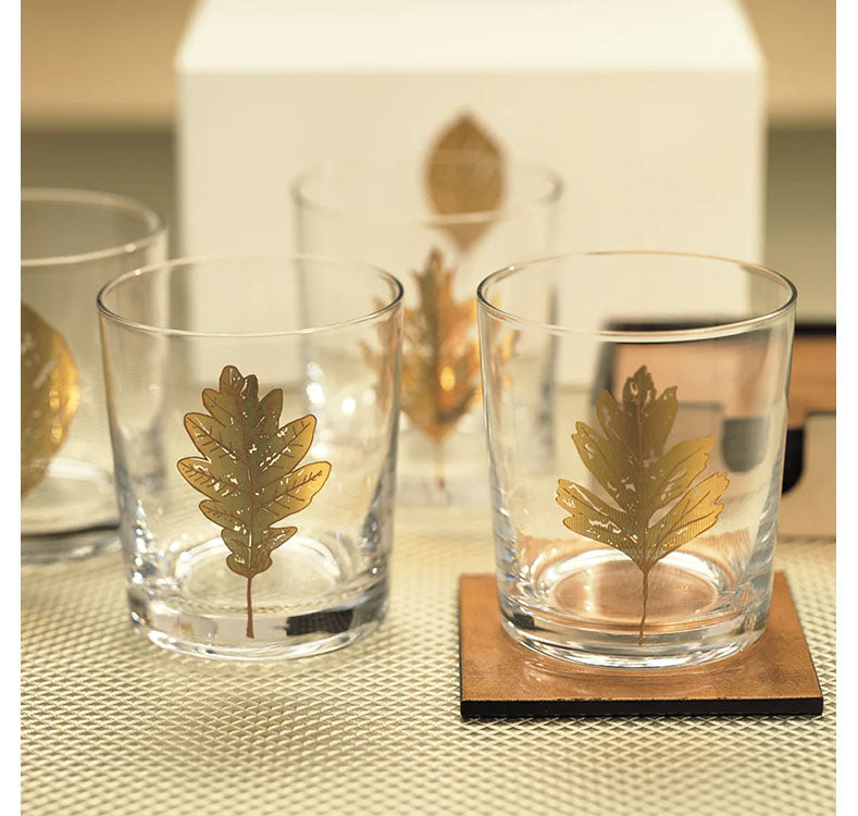 Zodax Feuilles Rocks Glass - Set of 4- Diane James Home | Faux Floral Couture Handmade In The USA