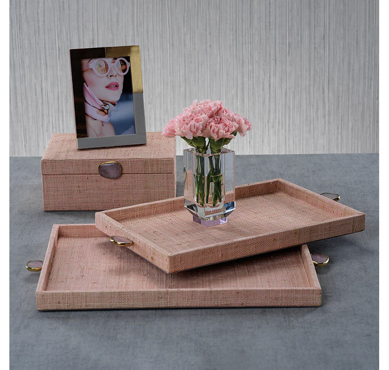 Zodax Large Raffia Palm Tray - Blush- Diane James Home | Faux Floral Couture Handmade In The USA