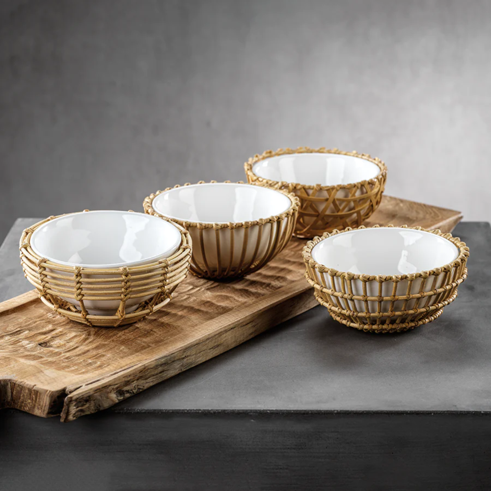 Zodax Wicker and Bamboo Condiment Bowl - Set of 4- Diane James Home | Faux Floral Couture Handmade In The USA