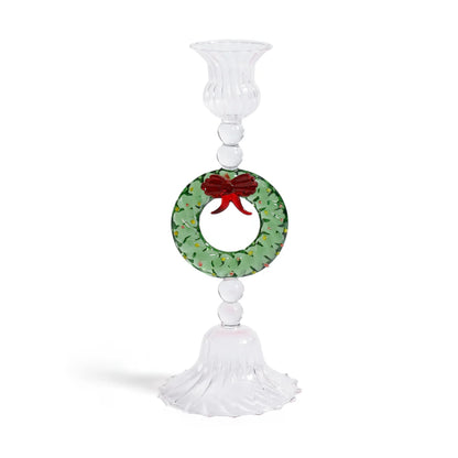 Zodax Holiday Wreath Taper Candle Holder - Set of 4- Diane James Home | Faux Floral Couture Handmade In The USA