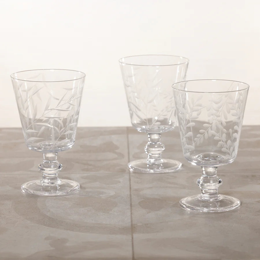 Zodax Etched All-Purpose Goblet -Set of 3 Assorted Designs