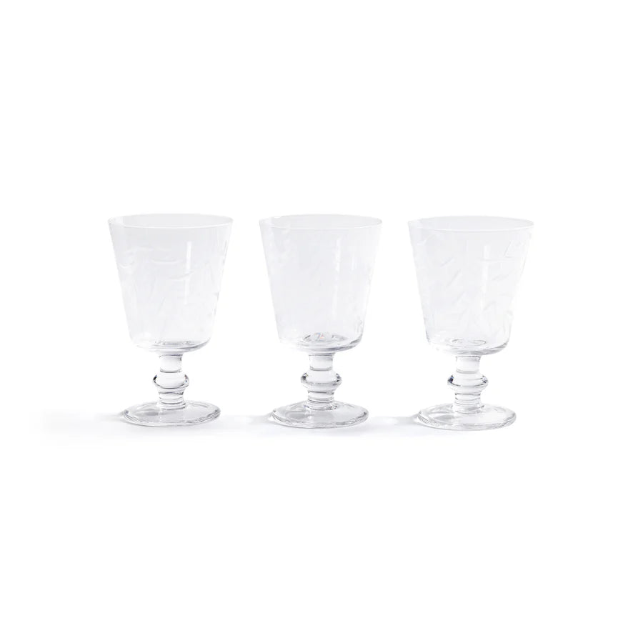 Zodax Etched All-Purpose Goblet -Set of 3 Assorted Designs
