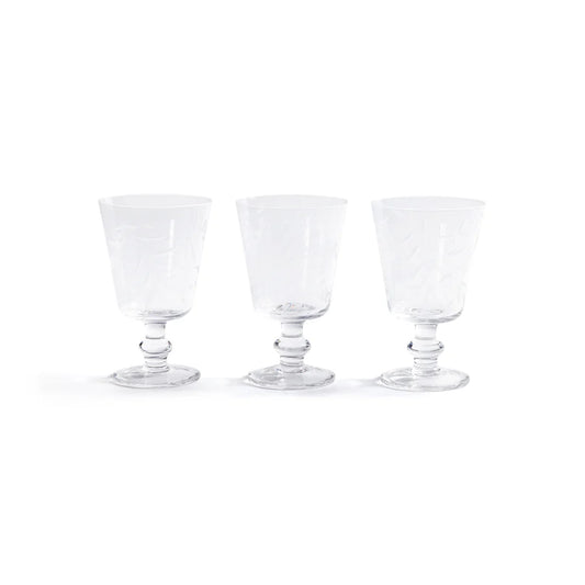 Zodax Etched All-Purpose Goblet -Set of 3 Assorted Designs- Diane James Home | Faux Floral Couture Handmade In The USA