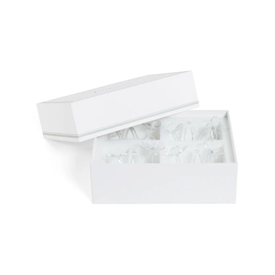 Botanica Glass Flower Napkin Rings, Set of 4 - Clear