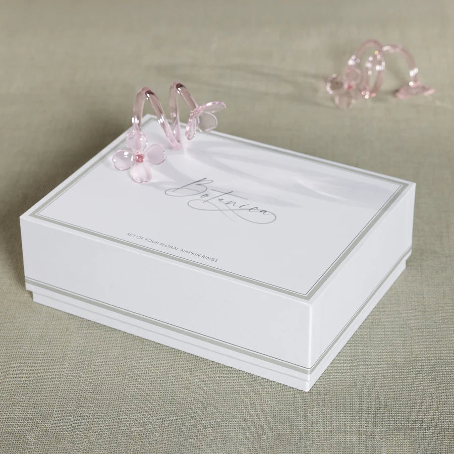 Botanica Glass Flower Napkin Rings, Set of 4 - Pink