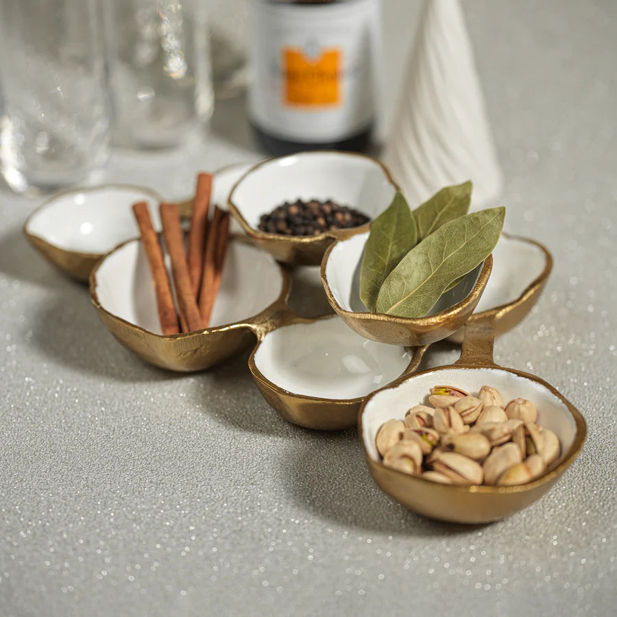 Zodax Small Cluster of Eight Serving Bowls in Gold & White- Diane James Home | Faux Floral Couture Handmade In The USA