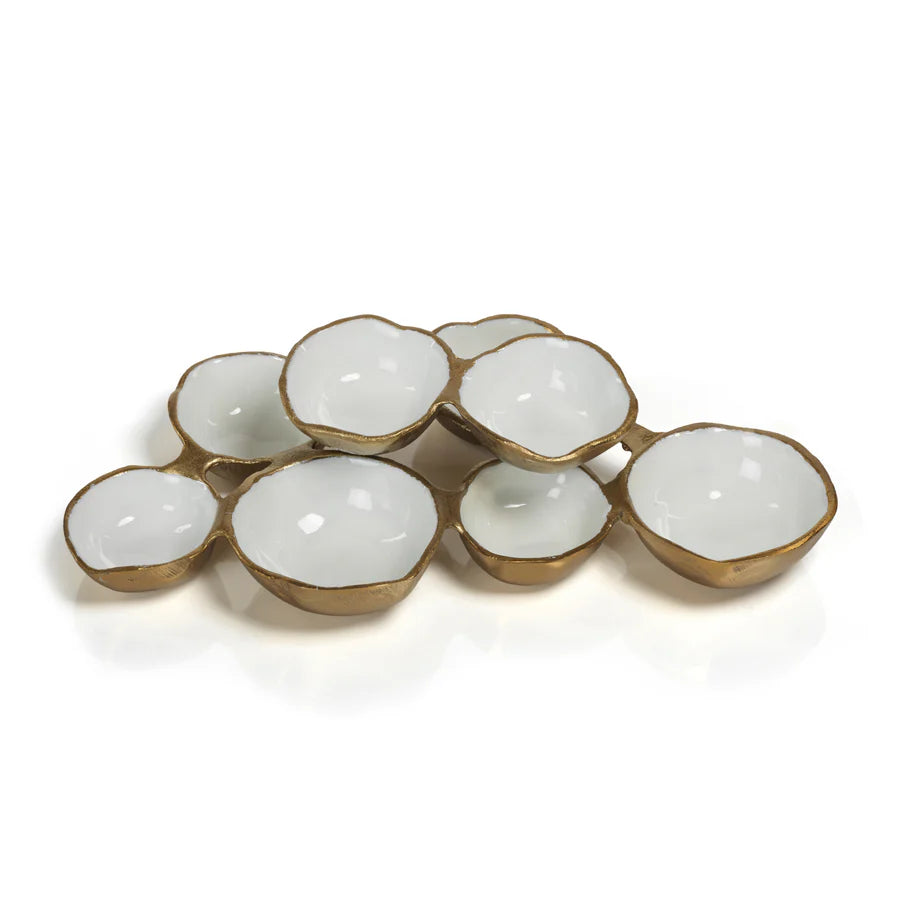 Zodax Small Cluster of Eight Serving Bowls in Gold & White- Diane James Home | Faux Floral Couture Handmade In The USA