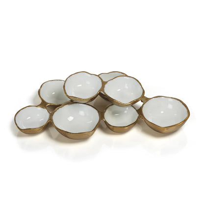 Zodax Small Cluster of Eight Serving Bowls in Gold & White- Diane James Home | Faux Floral Couture Handmade In The USA