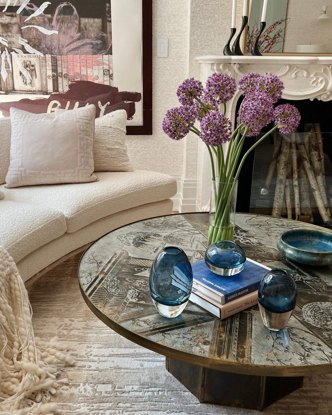Alliums in Tall Glass Cylinder- Diane James Home | Faux Floral Couture Handmade In The USA