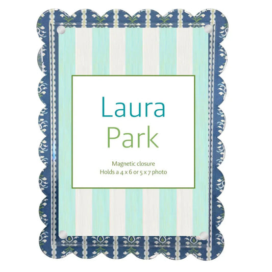 Laura Park photo frame with blue and white striped design on a white background