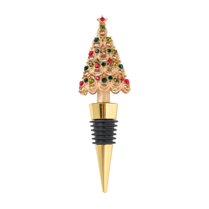 Joanna Buchanan Christmas Tree Wine Stopper, Gold- Diane James Home | Faux Floral Couture Handmade In The USA