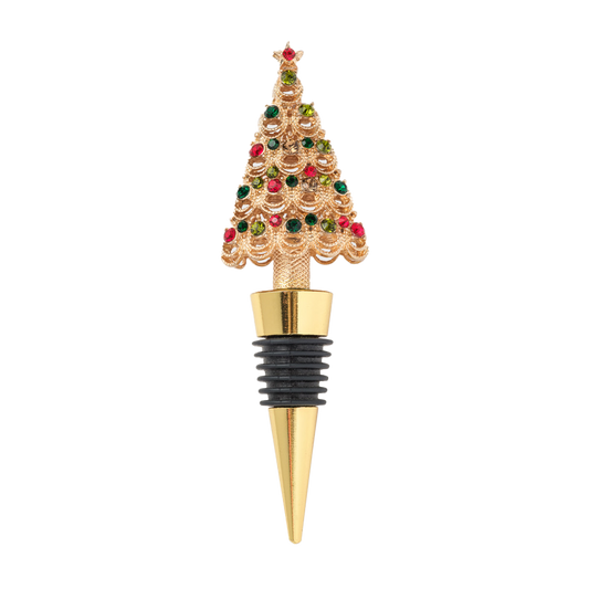 Joanna Buchanan Christmas Tree Wine Stopper, Gold- Diane James Home | Faux Floral Couture Handmade In The USA