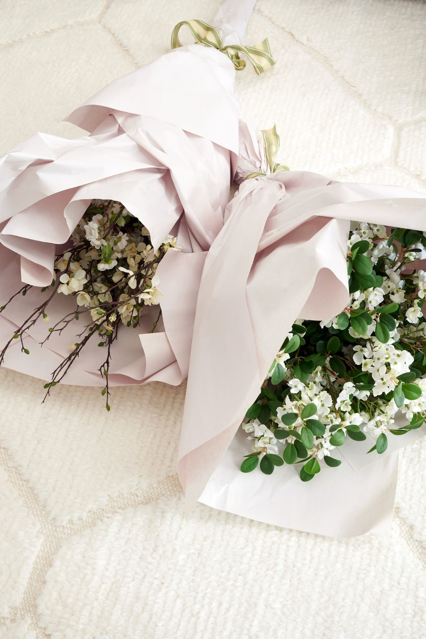 Hand-tied White Cherry and Quince Bouquet- Diane James Home | Faux Floral Couture Handmade In The USA